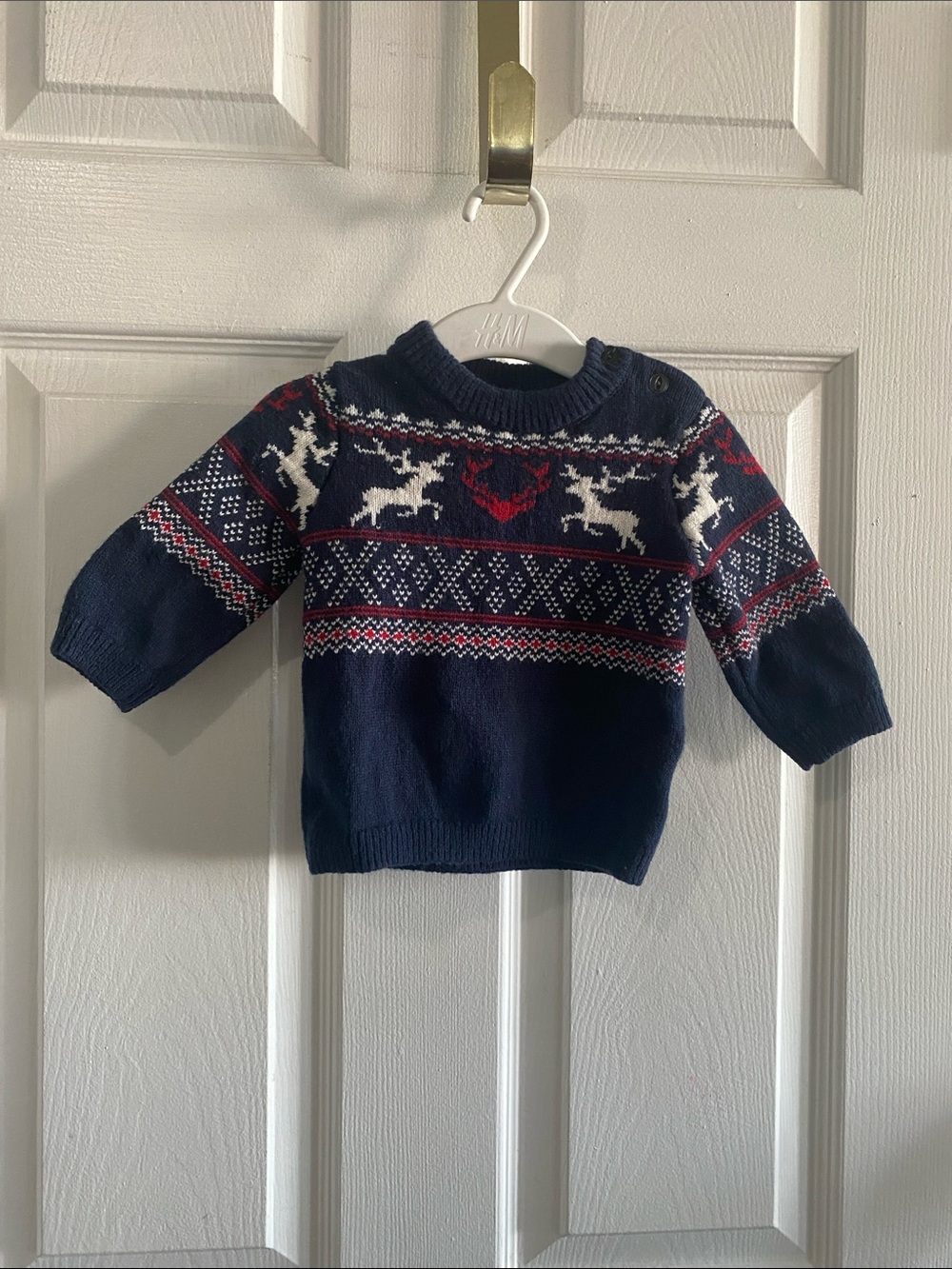 H&M Archive 2018 Family Matching Baby Holiday Reindeer Knit Sweater Navy 4-6M